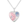 Sterling Silver Colored Flower Heart-shaped Locket Necklace