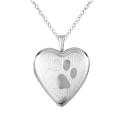 Sterling Silver Paw Print Heart-shaped Locket Necklace