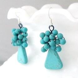Turquoise and Pearl Modern Floral Link Jewelry Set (3-5 mm) (Thailand)