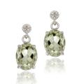 Glitzy Rocks Silver Green Amethyst and Diamond Accent Earrings