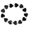 White Freshwater Pearl and Onyx Heart Stretch Bracelet (5-5.5 mm)