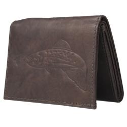 Boston Traveler Men's Genuine Leather Trout Embossed Tri-fold Wallet