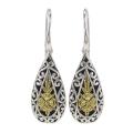 Sunstone Sterling Silver and 14k Gold Bali Filigree Teardrop Earrings
