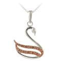 Rose Gold over Silver Champagne Diamond Swan Necklace