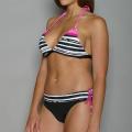 Jag Women's Pink/Black Striped Triangle Bikini Swimsuit