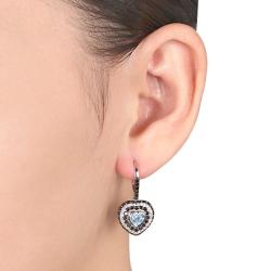 Sterling Silver Blue Topaz, Black Spinel and 1/3ct TDW Diamond Earrings (G-H, I2-I3)