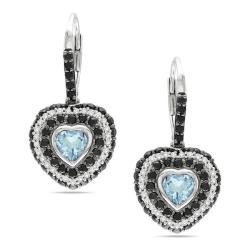Sterling Silver Blue Topaz, Black Spinel and 1/3ct TDW Diamond Earrings (G-H, I2-I3)