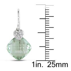 14k White Gold Green Amethyst and Diamond Accent Earrings