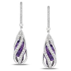 14k White Gold Amethyst and 1 5/8ct TDW Diamond Earrings (G-H, SI1-SI2)