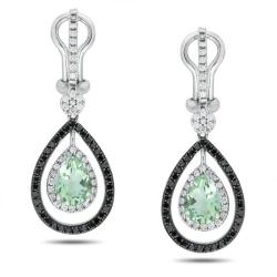 14k White Gold Green Amethyst and 1ct TDW Diamond Earrings (G-H, SI1-SI2)