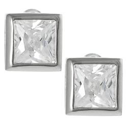Journee Collection Silvertone Princess-cut CZ Stud Earrings