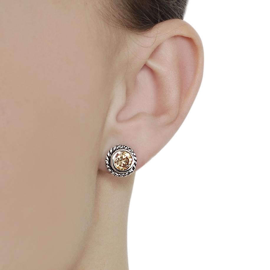 Journee Collection Silvertone Round-cut Orange CZ Earrings