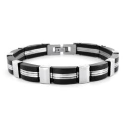 Stainless Steel Black Rubber Groove Bracelet