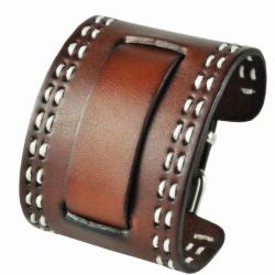 Nemesis Brown Wide Stitch Leather Cuff Wrist Watch Band
