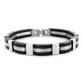 Stainless Steel Black Rubber Groove Bracelet