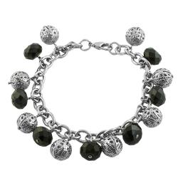 Stainless Steel Black Onyx Charm Bracelet