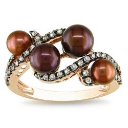 14k Pink Gold Brown Pearl and 1/4ct TDW Brown Diamond Ring