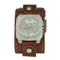 Nemesis Women's Silver Cross Bones Skull in Tomb Case Leather Band Watch
