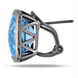 14k White Gold Cushion-cut Swiss Blue Topaz Stud Earrings