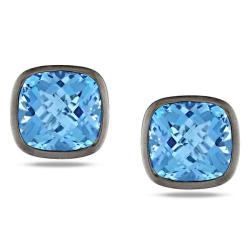 14k White Gold Cushion-cut Swiss Blue Topaz Stud Earrings