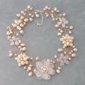 Copper Pink Quartz/ Pearl Floral Wreath Necklace (6-15 mm) (Thailand)