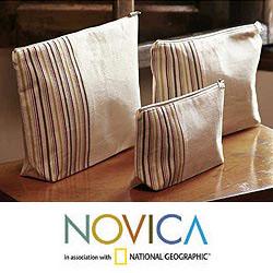 Set of 3 Cotton 'Happiness' Cosmetic Bags (Guatemala)