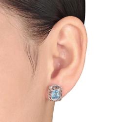 Sterling Silver Blue Topaz and 1/8ct TDW Diamond Stud Earrings (G-H, I3)