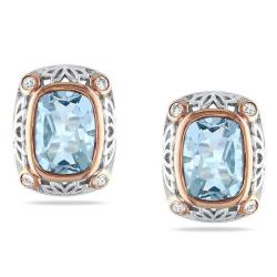 Sterling Silver Blue Topaz and 1/8ct TDW Diamond Stud Earrings (G-H, I3)