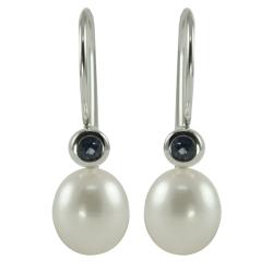 Pearls For You 14k Gold Freshwater Pearl and Blue Sapphire Earrings (7-8 mm)