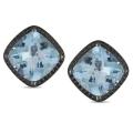 14k White Gold Blue Topaz and 3/4ct TDW Black Diamond Earrings