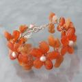 Orange Chalcedony and Pearl Flower Garland Bracelet (5-6 mm) (Thailand)