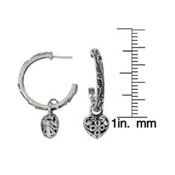 Sunstone Sterling Silver Bali Hoop Heart Earrings