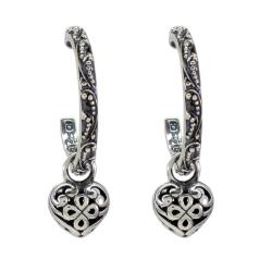 Sunstone Sterling Silver Bali Hoop Heart Earrings