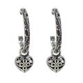 Sunstone Sterling Silver Bali Hoop Heart Earrings
