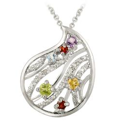 Sterling Silver Multi-gemstone and Diamond Accent Raindrop Necklace