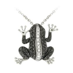 Sterling Silver Black Diamond Accent Frog Necklace