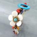 Brass and Cotton Enticing Multi-gemstone Floral Bracelet (Thailand)