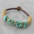 Brass Beads and Turquoise Cluster Boho Jingle Bell Bracelet (Thailand)