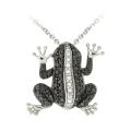 Sterling Silver Black Diamond Accent Frog Necklace