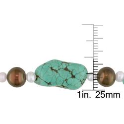 Sterling Silver Turquoise and Freshwater Pearl Bracelet (4-9 mm)