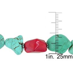 Sterling Silver Turquoise and Carnelian Nugget Bead Bracelet
