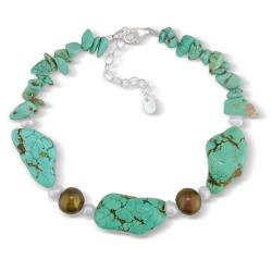 Sterling Silver Turquoise and Freshwater Pearl Bracelet (4-9 mm)