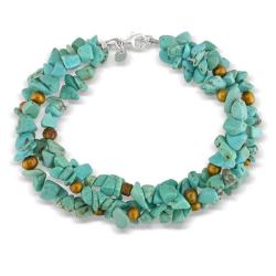 Sterling Silver Turquoise and Brown Freshwater Pearl Bracelet (4-8 mm)