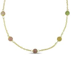 14k Yellow Gold Multi-gemstone Ball Station Necklace