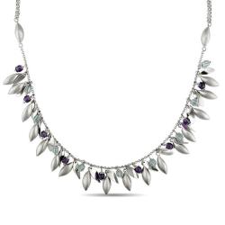 14k White Gold Amethyst and Blue Topaz Bead Necklace