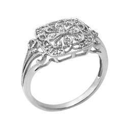 Hollywood Retro Platinum over Silver 1/10ct TDW Diamond Ring (I-J, I1-I2)