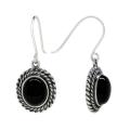 Sunstone Sterling Silver Black Agate Oval Roped Edge Earrings