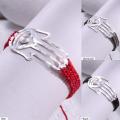 Sterling Silver Glass Bead and Hamsa Thin Hand Bracelet (Colombia)
