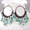 Cotton Chandelier Drop Turquoise/ MOP Shell Hoop Earrings (Thailand)