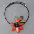 Orange Shell and Onyx Floral Choker Necklace (Thailand)